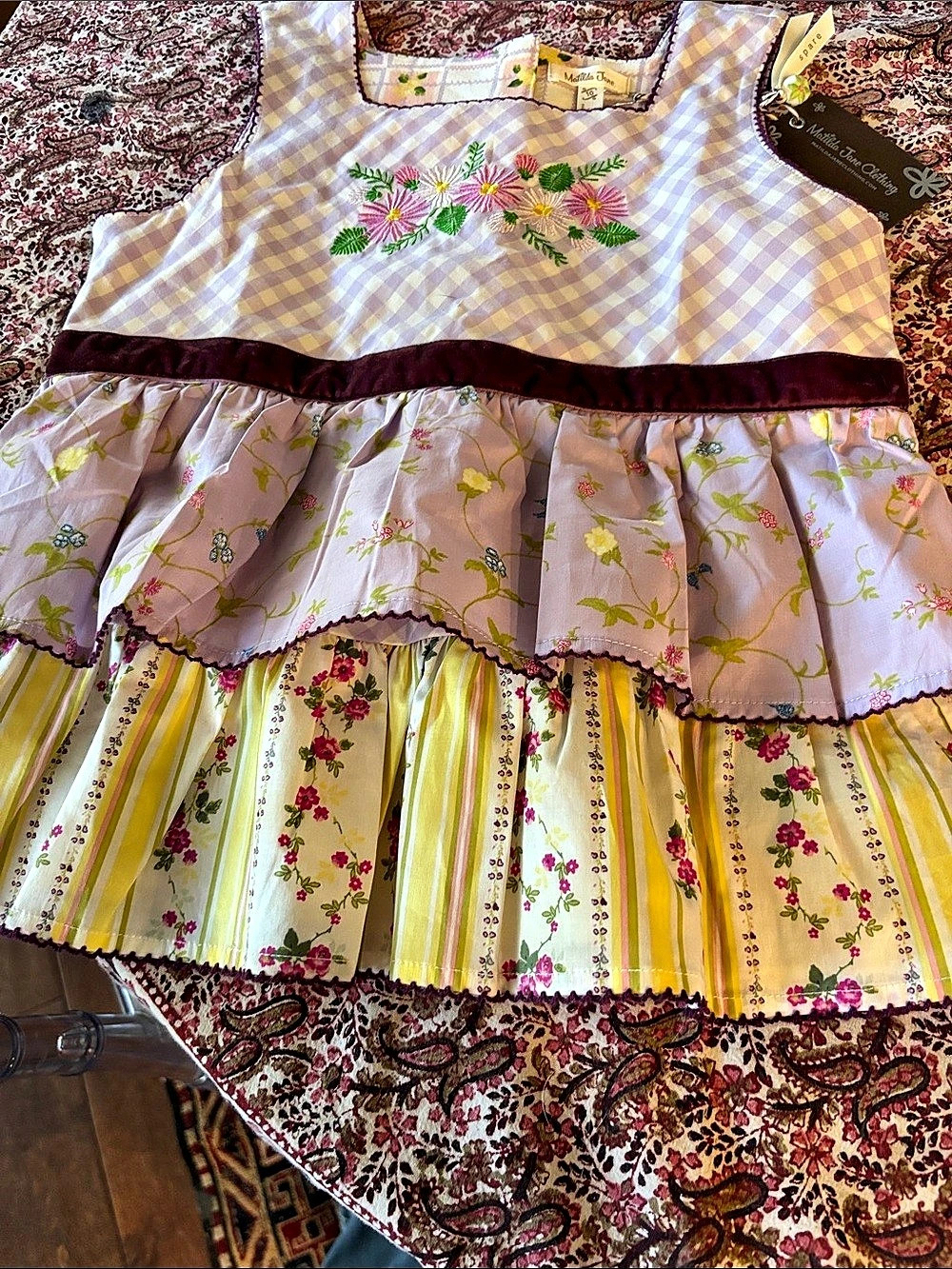 Matilda Jane Girls Checkered Dress in Purple & Yellow Size kids 10 NWT